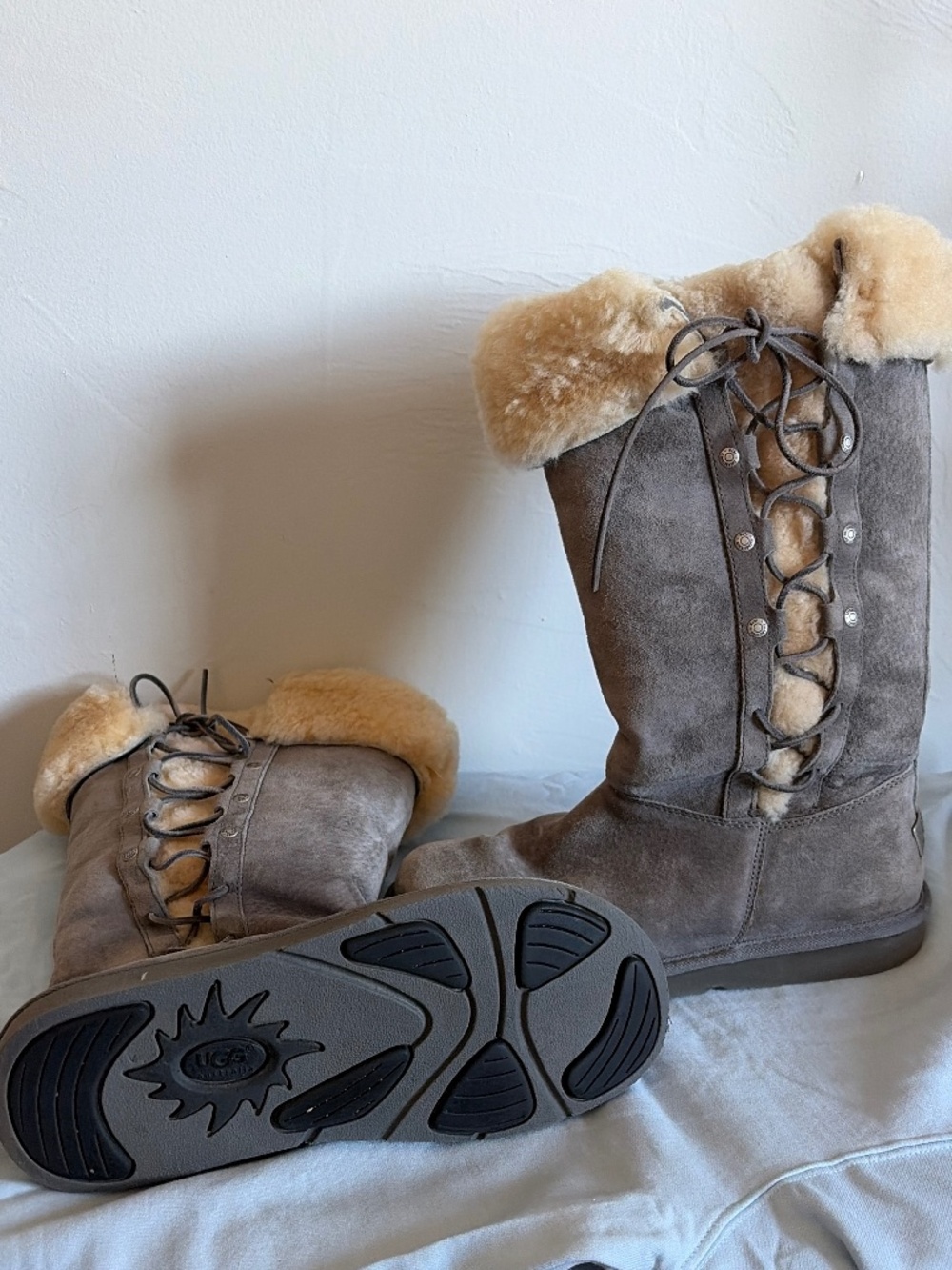 Ugg Australia tall grey lace up lined boots